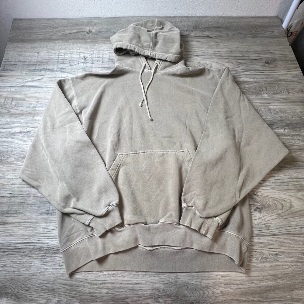 Chroma Zone Hoodie Mens L Tan Garment Washed Oversized Fleece‎ Pullover x19